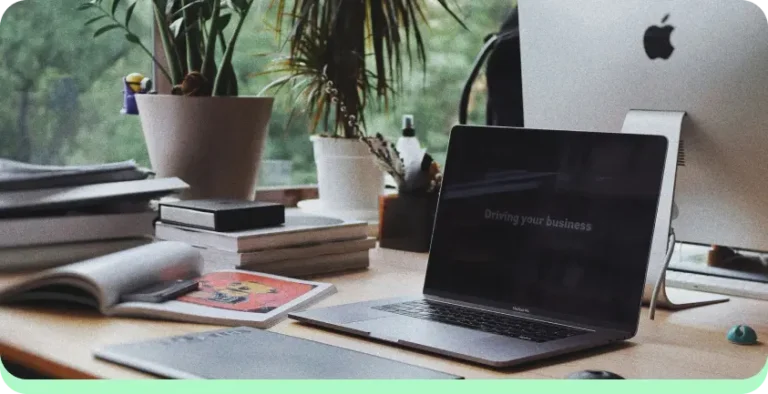 desk with laptop