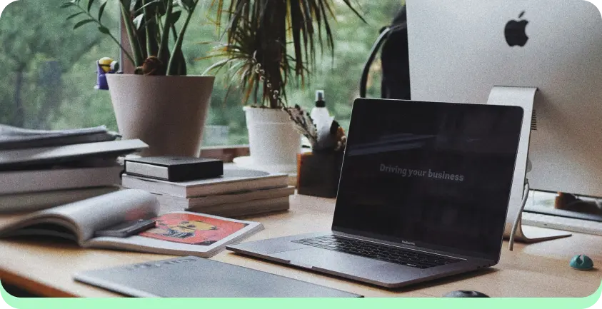 desk with a laptop